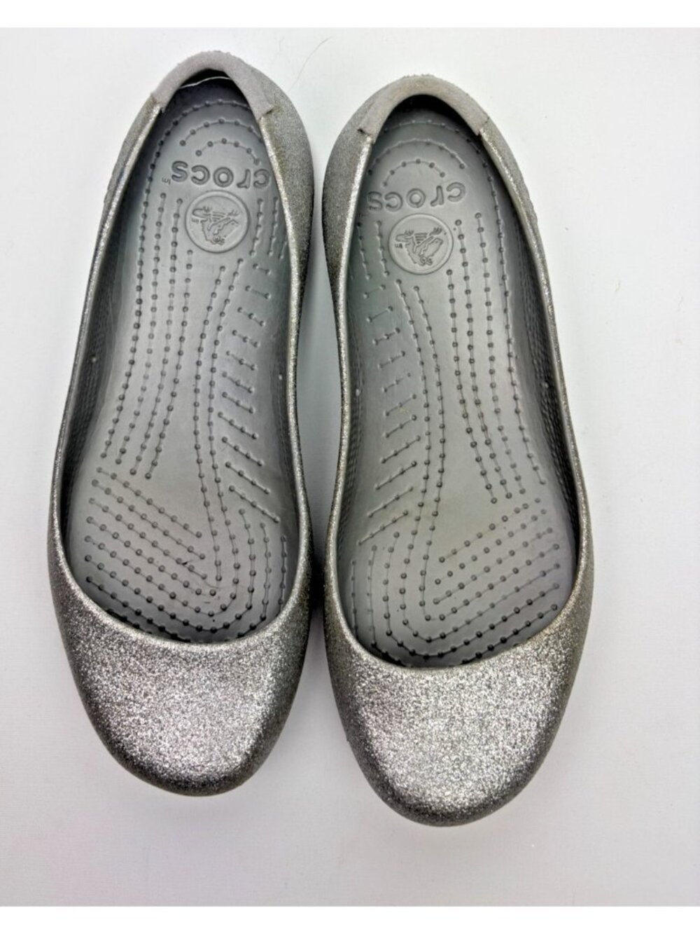 Crocs Silver Glitter Ballet Flats Women's Size 8 Slip On Comfort Shoes